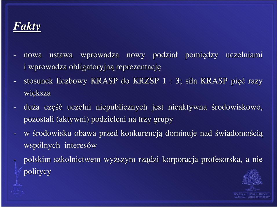 nieaktywna środowiskowo, pozostali (aktywni) podzieleni na trzy grupy - w środowisku obawa przed konkurencją