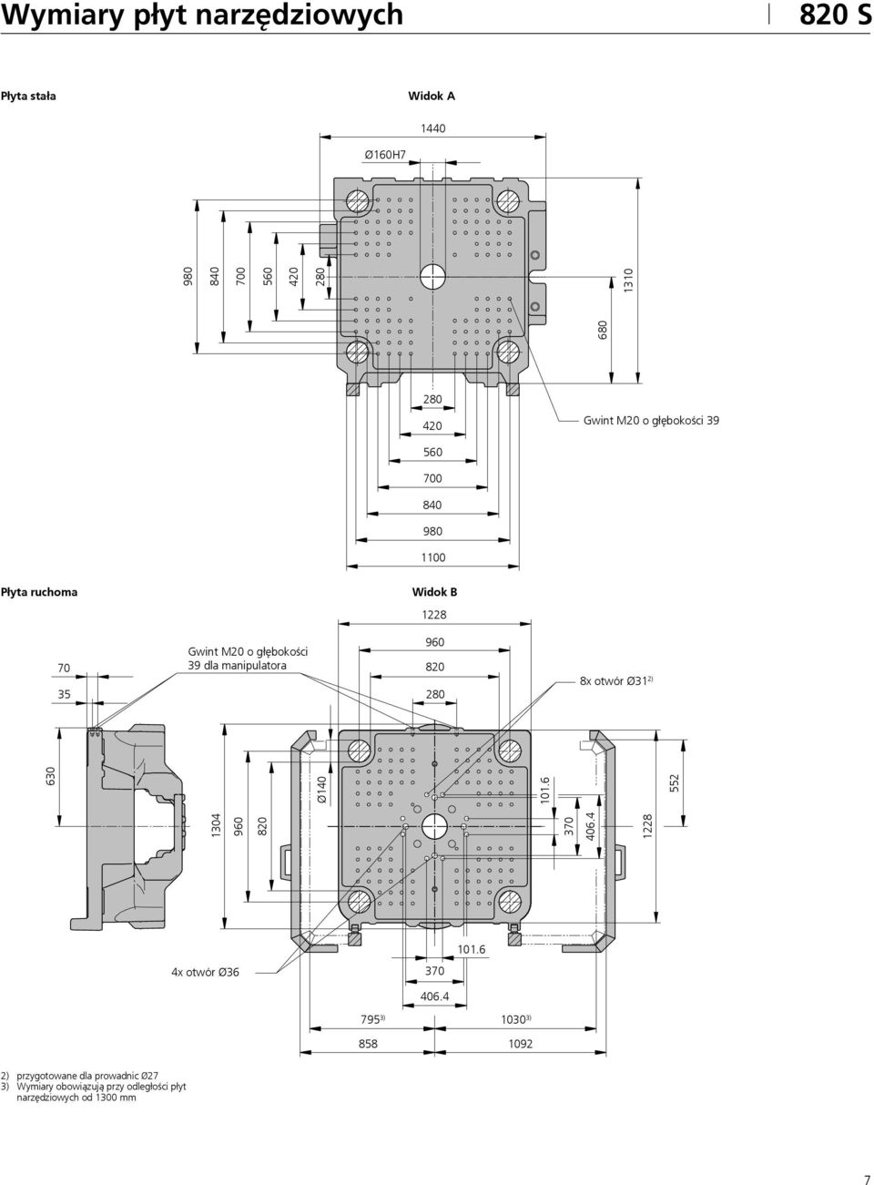 820 280 8x otwór Ø31 2) 1304 960 820 370 406.4 1228 630 Ø140 101.6 552 980 101.6 4x otwór Ø36 370 406.