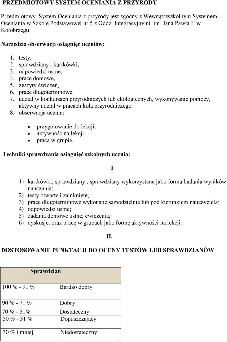 udział w konkursach przyrodniczych lub ekologicznych, wykonywanie pomocy, aktywny udział w pracach koła przyrodniczego, 8.