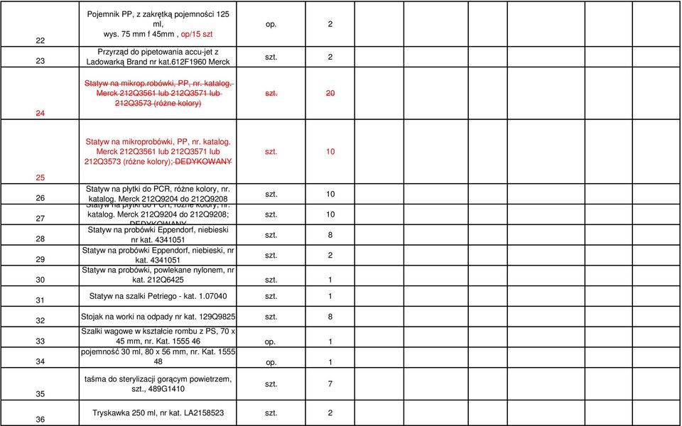 katalog. Merck Q90 do Q908 Statyw na płytki do PCR, róŝne kolory, nr. szt. 0 katalog. Merck Q90 do Q908; szt. 0 DEDYKOWANY Statyw na probówki Eppendorf, niebieski 0 szt.