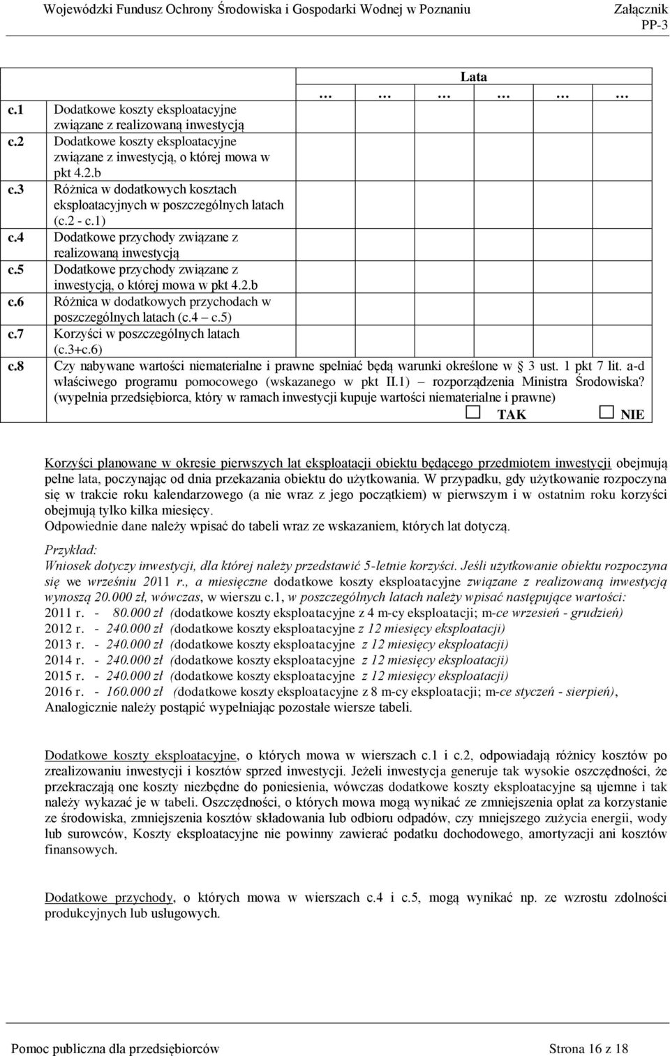 5 Dodatkowe przychody związane z inwestycją, o której mowa w pkt 4.2.b c.6 Różnica w dodatkowych przychodach w poszczególnych latach (c.4 c.5) c.7 Korzyści w poszczególnych latach (c.3+c.6) c.