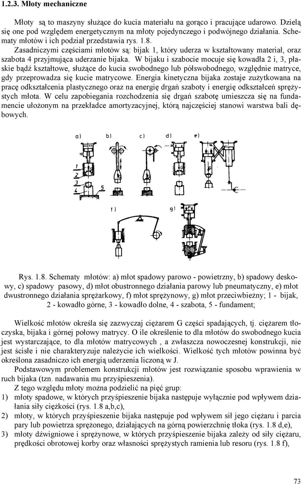 W bijaku i szabocie mocuje się kowadła 2 i, 3, płaskie bądź kształtowe, służące do kucia swobodnego lub półswobodnego, względnie matryce, gdy przeprowadza się kucie matrycowe.