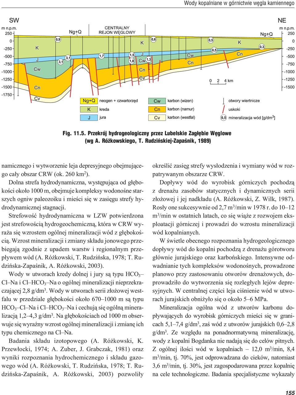 Dolna strefa hydrodynamiczna, wystêpuj¹ca od g³êbokoœci oko³o 1000 m, obejmuje kompleksy wodonoœne starszych ogniw paleozoiku i mieœci siê w zasiêgu strefy hydrodynamicznej stagnacji.