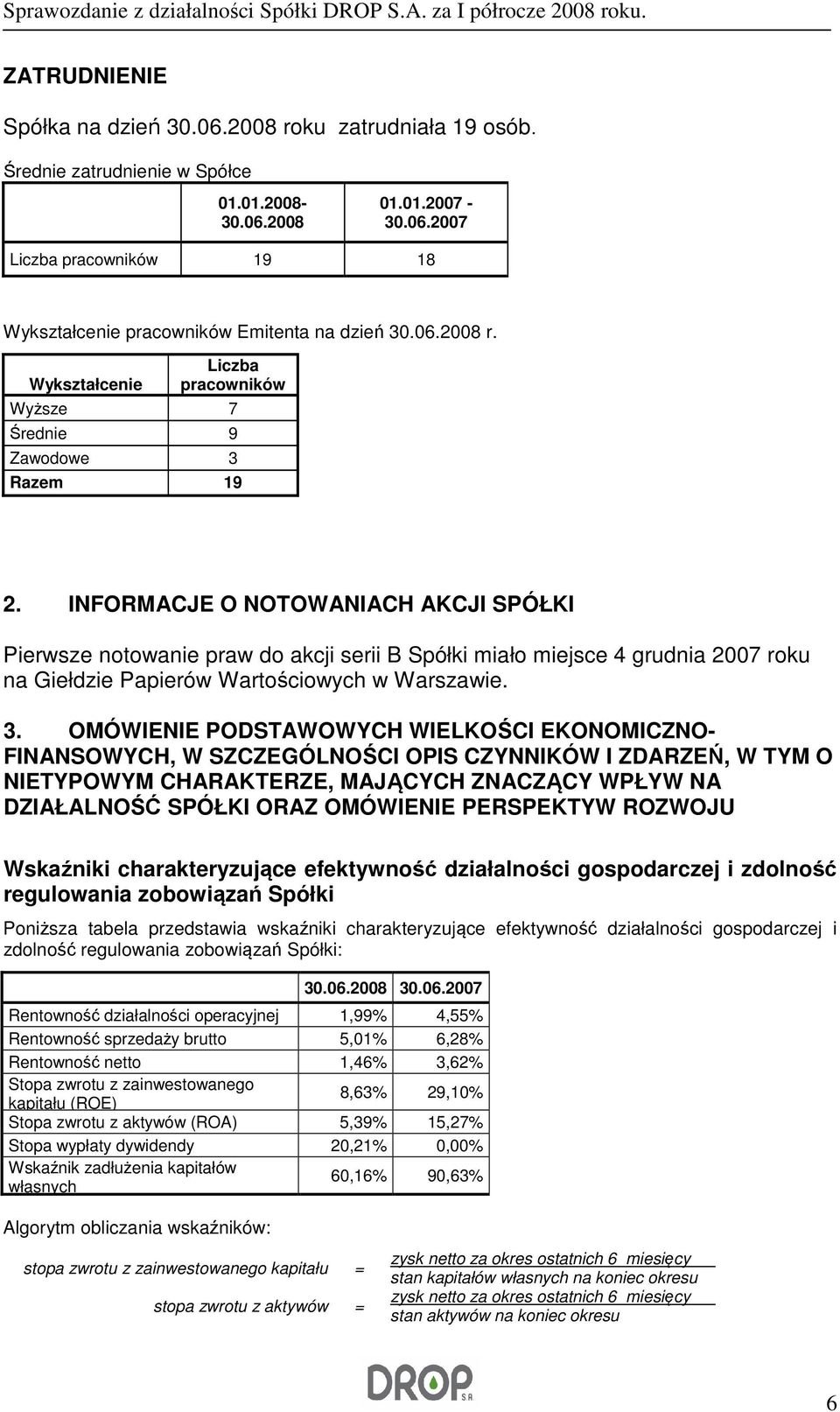 INFORMACJE O NOTOWANIACH AKCJI SPÓŁKI Pierwsze notowanie praw do akcji serii B Spółki miało miejsce 4 grudnia 2007 roku na Giełdzie Papierów Wartościowych w Warszawie. 3.