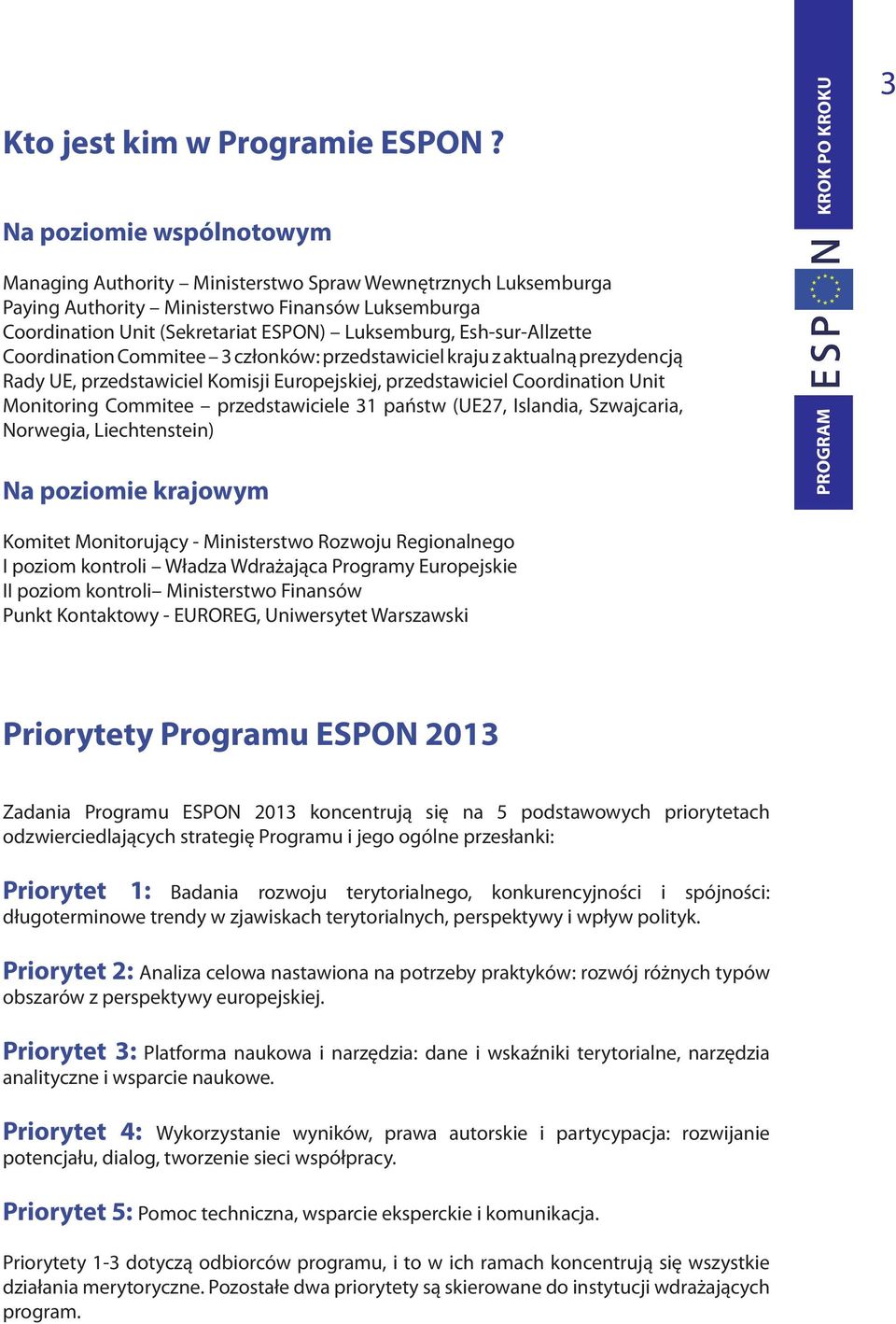 Esh-sur-Allzette Coordination Commitee 3 członków: przedstawiciel kraju z aktualną prezydencją Rady UE, przedstawiciel Komisji Europejskiej, przedstawiciel Coordination Unit Monitoring Commitee