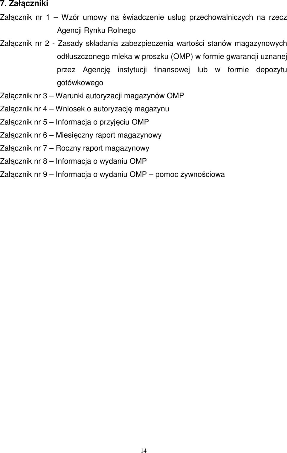 gotówkowego Załącznik nr 3 Warunki autoryzacji magazynów OMP Załącznik nr 4 Wniosek o autoryzację magazynu Załącznik nr 5 Informacja o przyjęciu OMP Załącznik