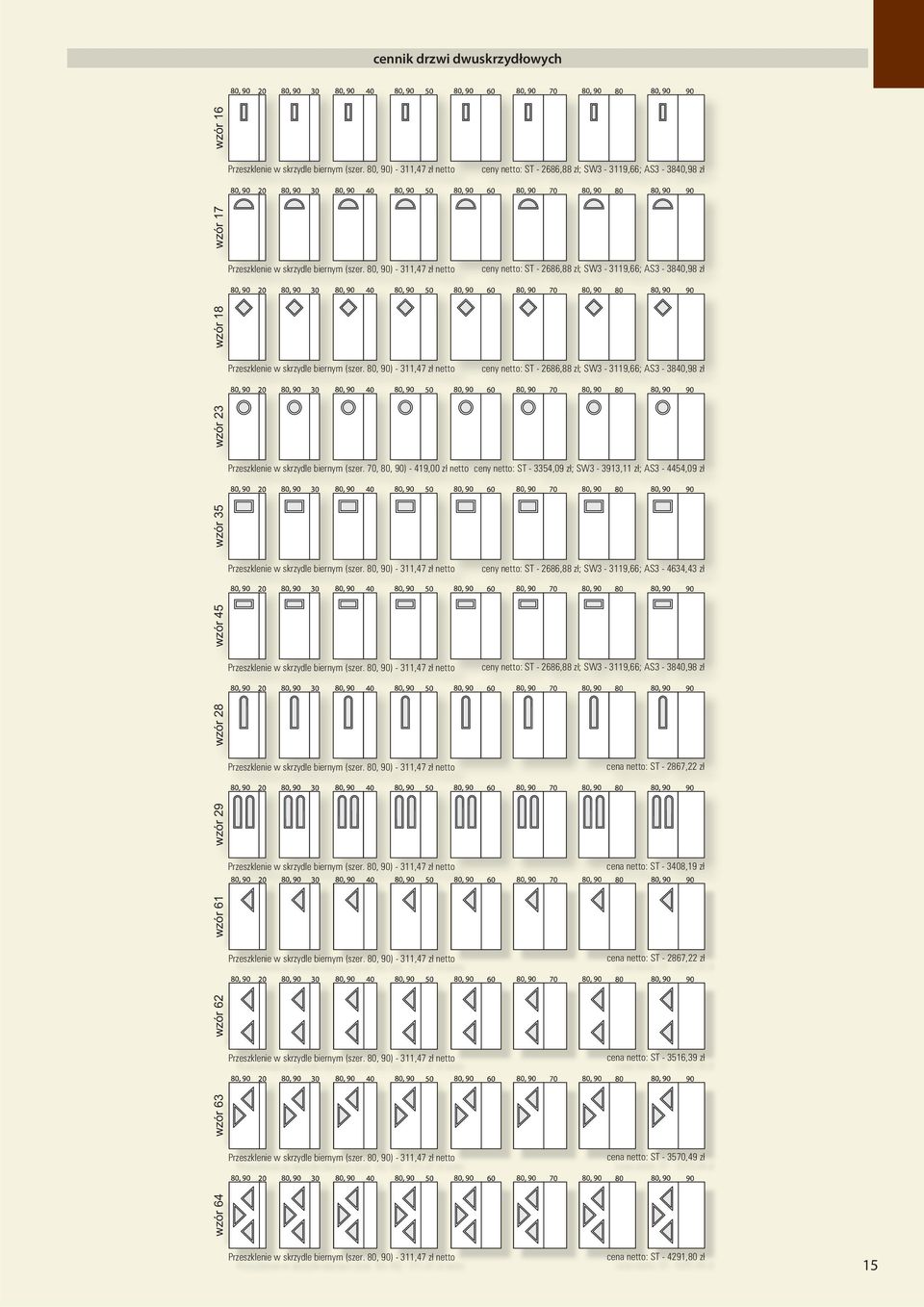 70, 80, 90) 419,00 z³ netto ceny netto: ST 3354,09 z³; SW3 3913,11 z³; AS3 4454,09 z³ wzór 35 ceny netto: ST 2686,88 z³; SW3 3119,66; AS3 4634,43 z³ wzór 45 ceny netto: