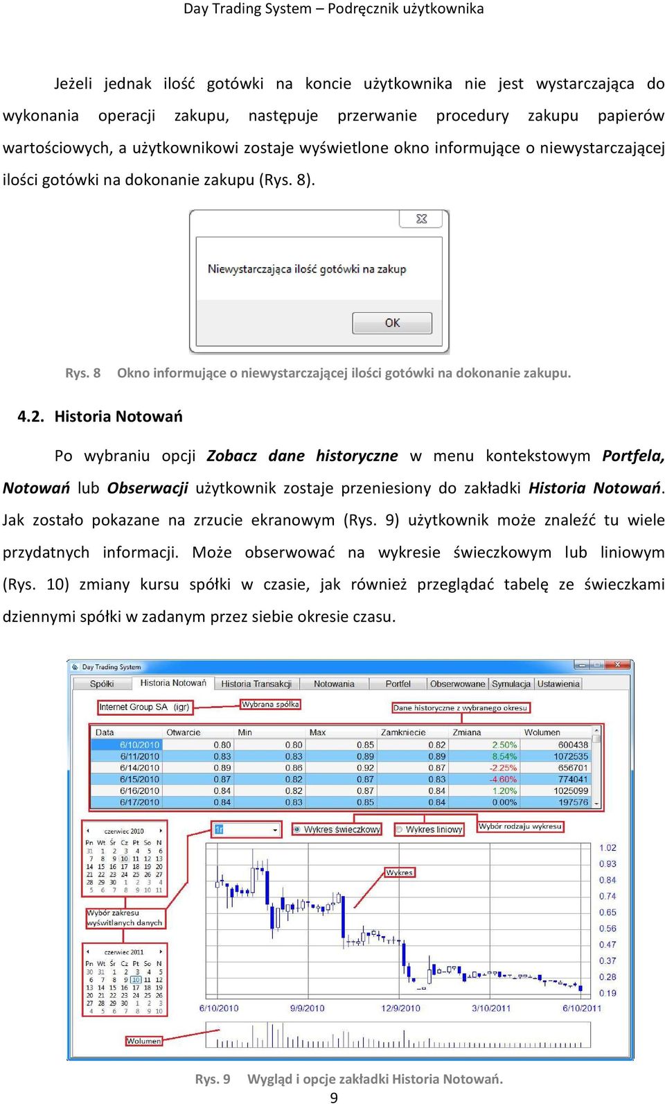 Historia Notowań Po wybraniu opcji Zobacz dane historyczne w menu kontekstowym Portfela, Notowań lub Obserwacji użytkownik zostaje przeniesiony do zakładki Historia Notowań.