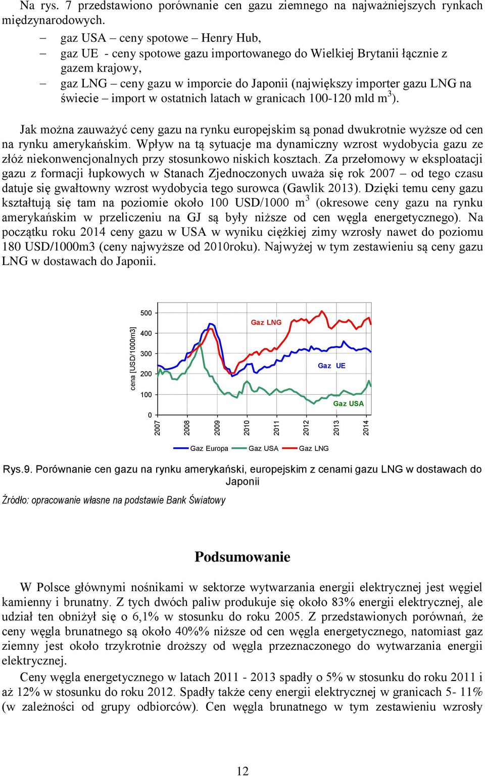 import w ostatnich latach w granicach 100-120 mld m 3 ). Jak można zauważyć ceny gazu na rynku europejskim są ponad dwukrotnie wyższe od cen na rynku amerykańskim.