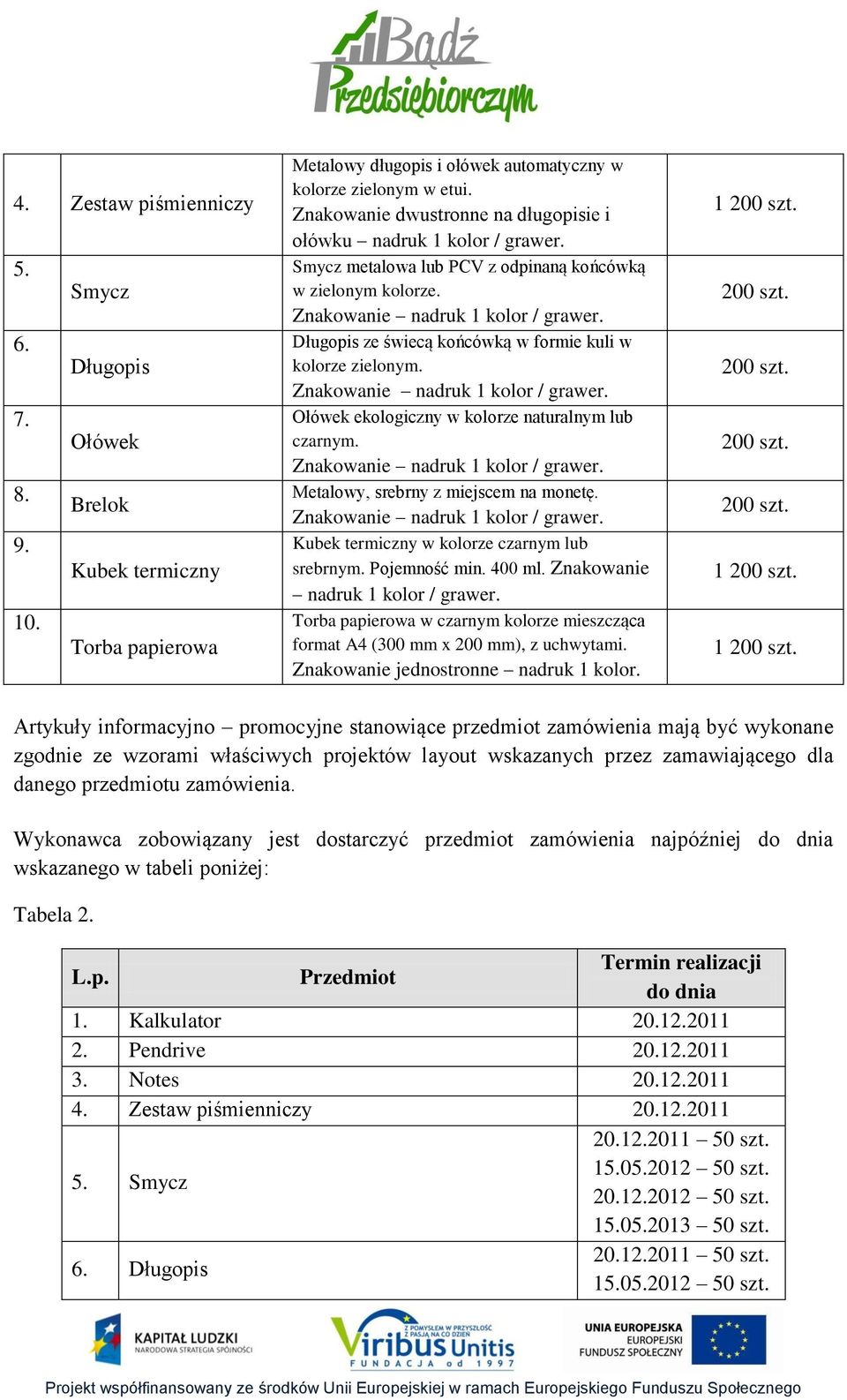 Ołówek ekologiczny w kolorze naturalnym lub czarnym. Metalowy, srebrny z miejscem na monetę. Kubek termiczny w kolorze czarnym lub srebrnym. Pojemność min. 400 ml. Znakowanie nadruk 1 kolor / grawer.