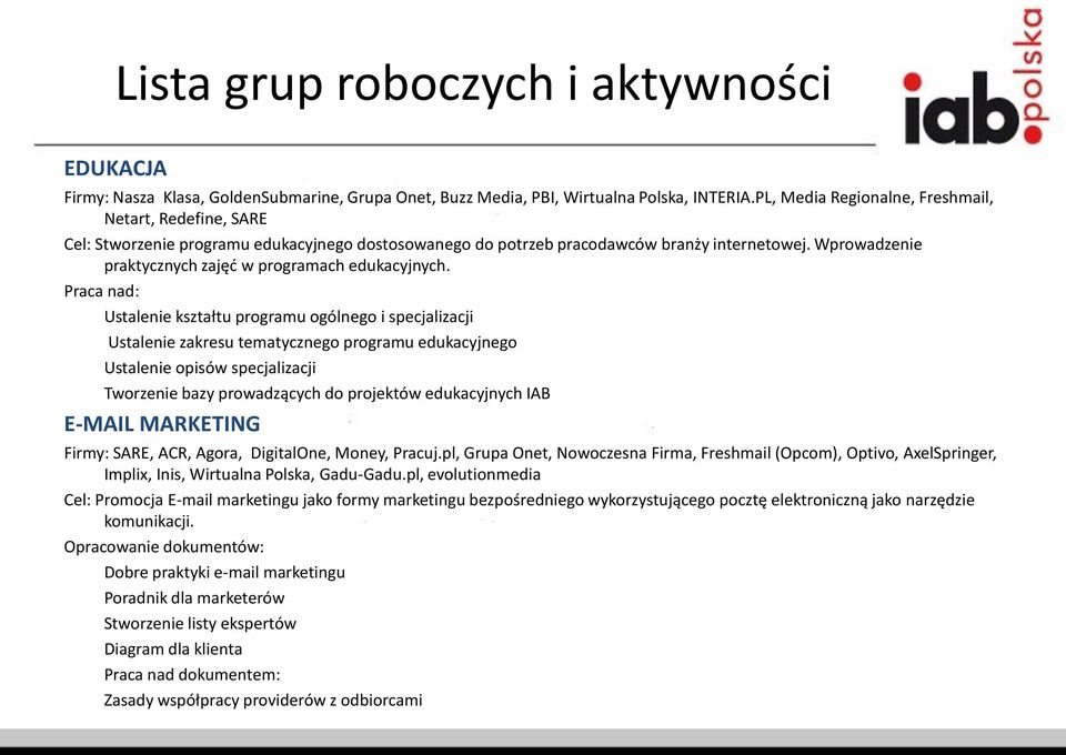 Wprowadzenie praktycznych zajęd w programach edukacyjnych.