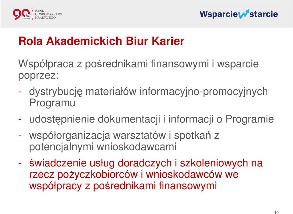 o Programie - współorganizacja warsztatów i spotkań z potencjalnymi wnioskodawcami - świadczenie