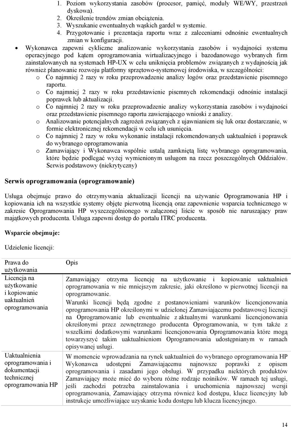 Wykonawca zapewni cykliczne analizowanie wykorzystania zasobów i wydajności systemu operacyjnego pod kątem oprogramowania wirtualizacyjnego i bazodanowego wybranych firm zainstalowanych na systemach