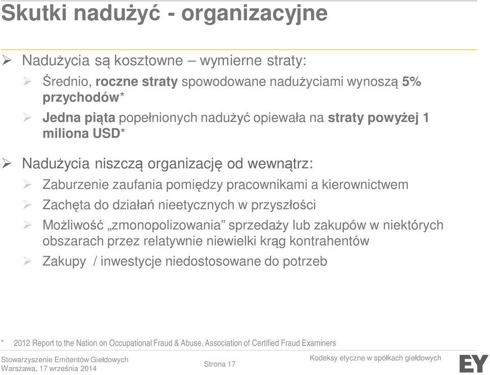 kierownictwem Zachęta do działań nieetycznych w przyszłości Możliwość zmonopolizowania sprzedaży lub zakupów w niektórych obszarach przez relatywnie niewielki