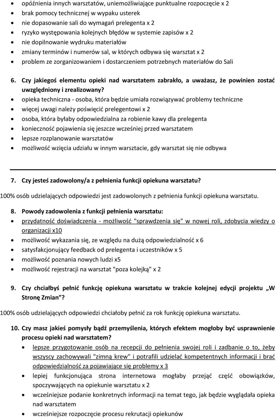 Czy jakiegoś elementu opieki nad warsztatem zabrakło, a uważasz, że powinien zostać uwzględniony i zrealizowany?