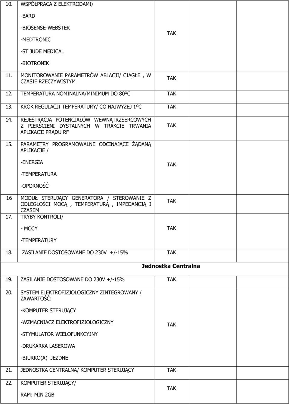 PARAMETRY PROGRAMOWALNE ODCINAJĄCE ŻĄDANĄ APLIKACJĘ / -ENERGIA -TEMPERATURA -OPORNOŚĆ 16 MODUŁ STERUJĄCY GENERATORA / STEROWANIE Z ODLEGŁOŚCI MOCĄ, TEMPERATURĄ, IMPEDANCJĄ I CZASEM 17.