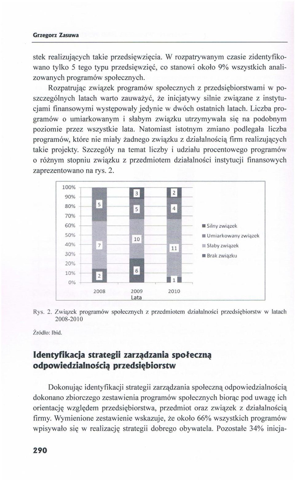 latach. Liczba programów o umiarkowanym i słabym związku utrzymywała się na podobnym poziomie przez wszystkie lata.