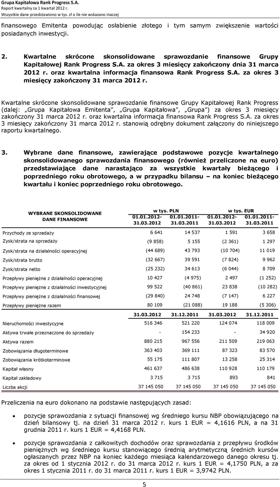 A. za okres 3 miesięcy zakończony 31 marca 2012 r.