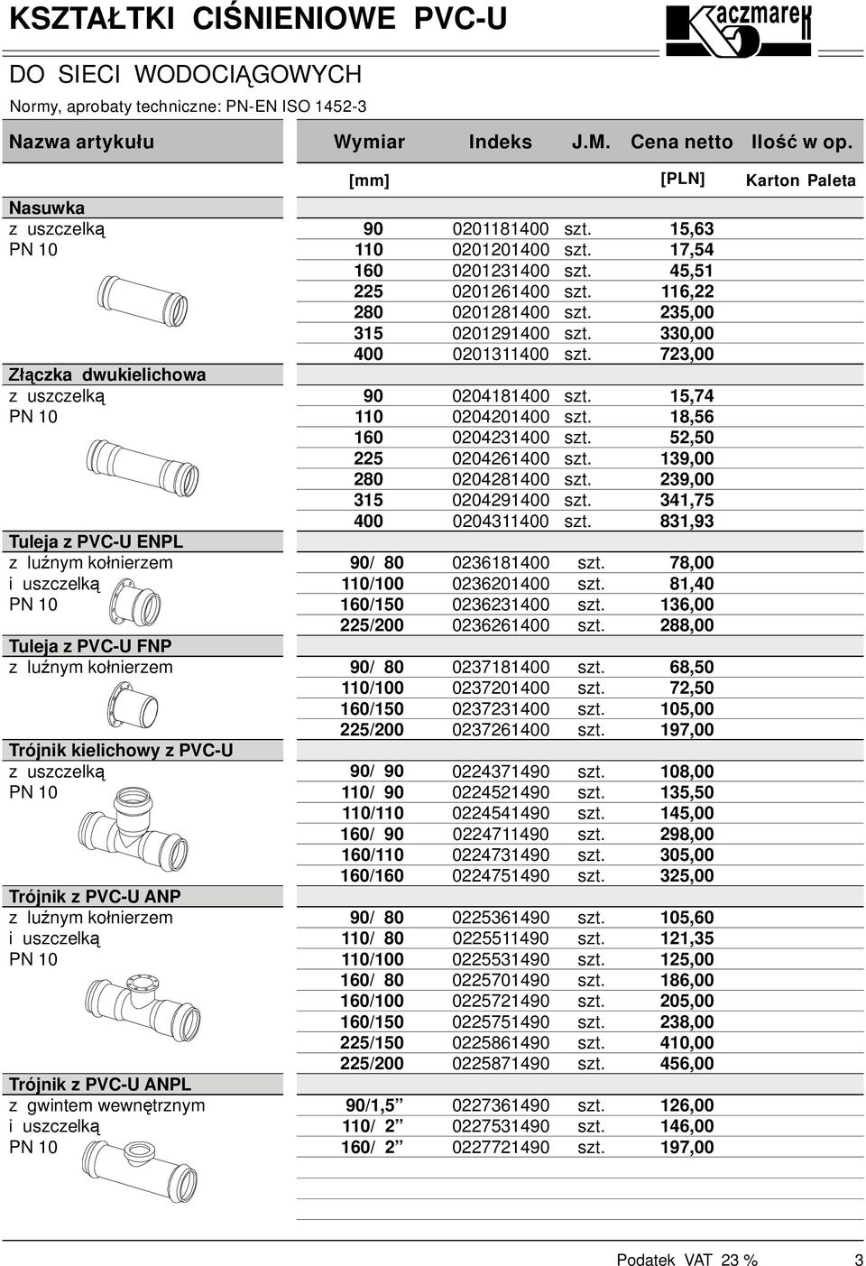 5/0 Trójnik kielichwy z PVC-U z uszczelk 90/ 90 PN 10 110/ 90 110/110 10/ 90 10/110 10/10 90/1,5 110/ 10/ 0181400 01400 01400 01400 0471490 0451490 04541490 04711490 0471490 04751490 90/ 80 110/ 80