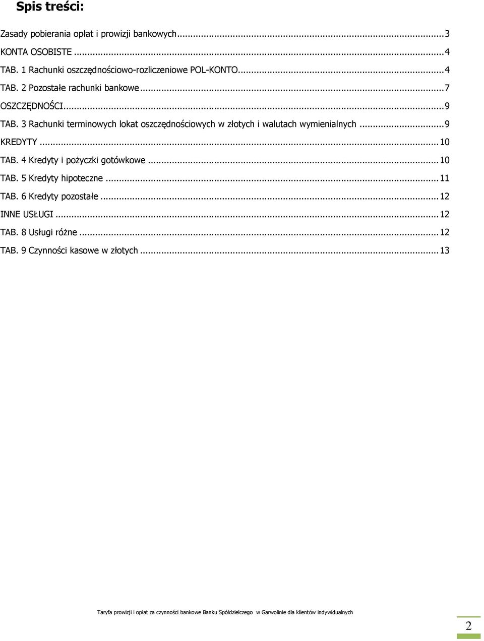 3 Rachunki terminowych lokat oszczędnościowych w złotych i walutach wymienialnych... 9 KREDYTY... 10 TAB.