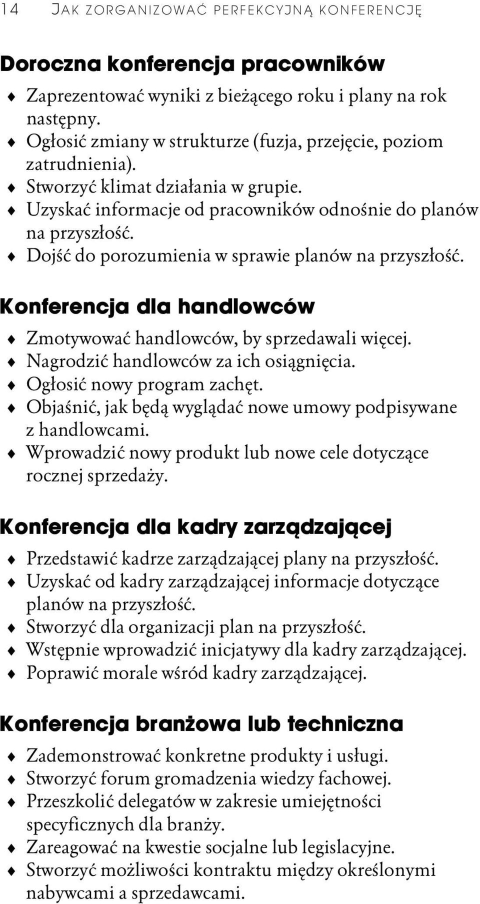 Dojść do porozumienia w sprawie planów na przyszłość. Konferencja dla handlowców Zmotywować handlowców, by sprzedawali więcej. Nagrodzić handlowców za ich osiągnięcia. Ogłosić nowy program zachęt.