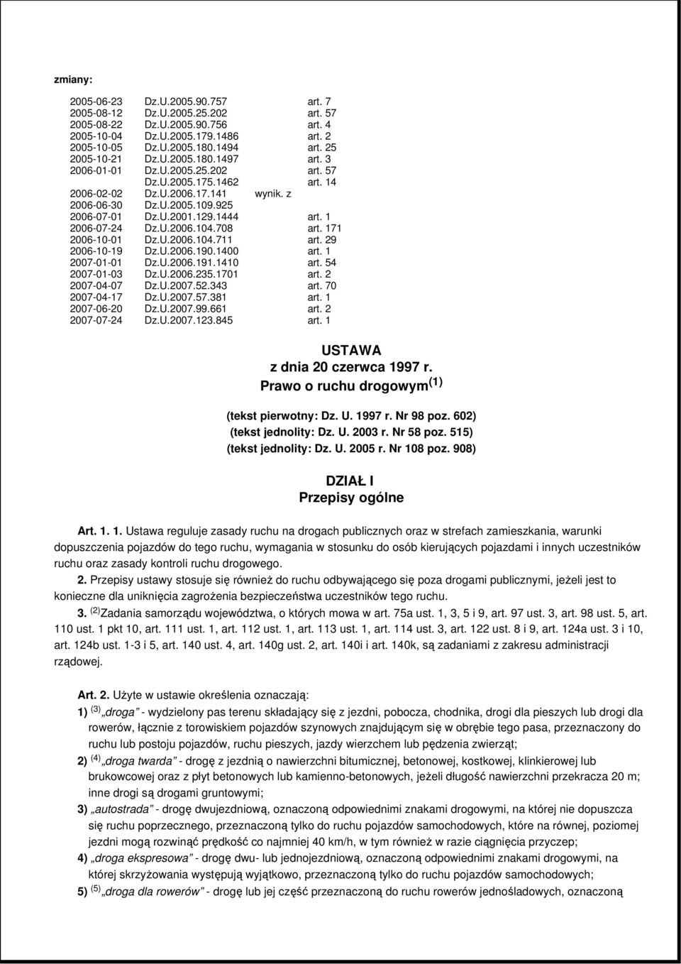 1444 art. 1 2006-07-24 Dz.U.2006.104.708 art. 171 2006-10-01 Dz.U.2006.104.711 art. 29 2006-10-19 Dz.U.2006.190.1400 art. 1 2007-01-01 Dz.U.2006.191.1410 art. 54 2007-01-03 Dz.U.2006.235.1701 art.