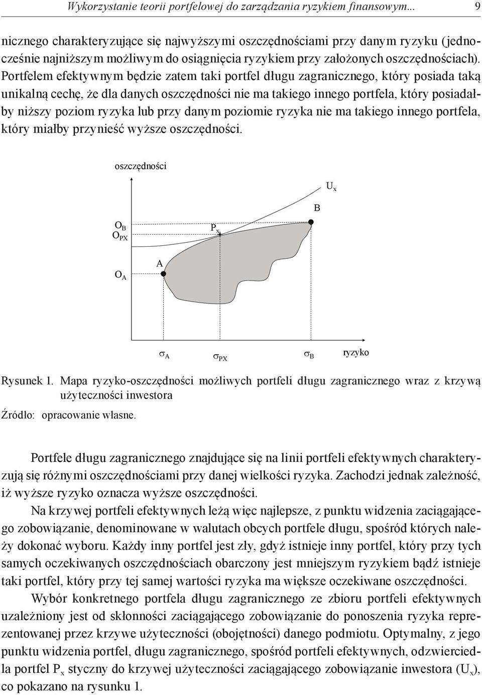 Portfelem efektywnym będzie zatem taki portfel długu zagranicznego, który posiada taką unikalną cechę, że dla danych oszczędności nie ma takiego innego portfela, który posiadałby niższy poziom ryzyka