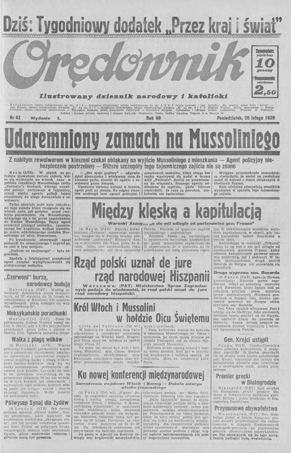 6 i 7 - Kanatanty Dobrzy1\eki; tekstu redakcyjnego wyda.ma ;>.K" na atr. 8 7 - Hea:tr'Y'k Walter; dzlułu iu>q'towego - Stef.