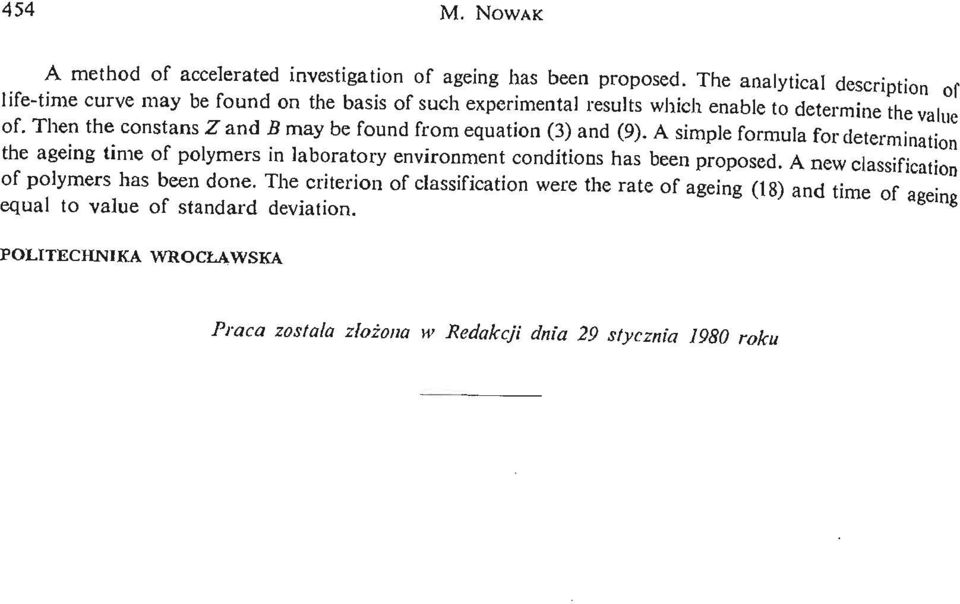 Then the constans Z and B may be found from equation (3) and (9).