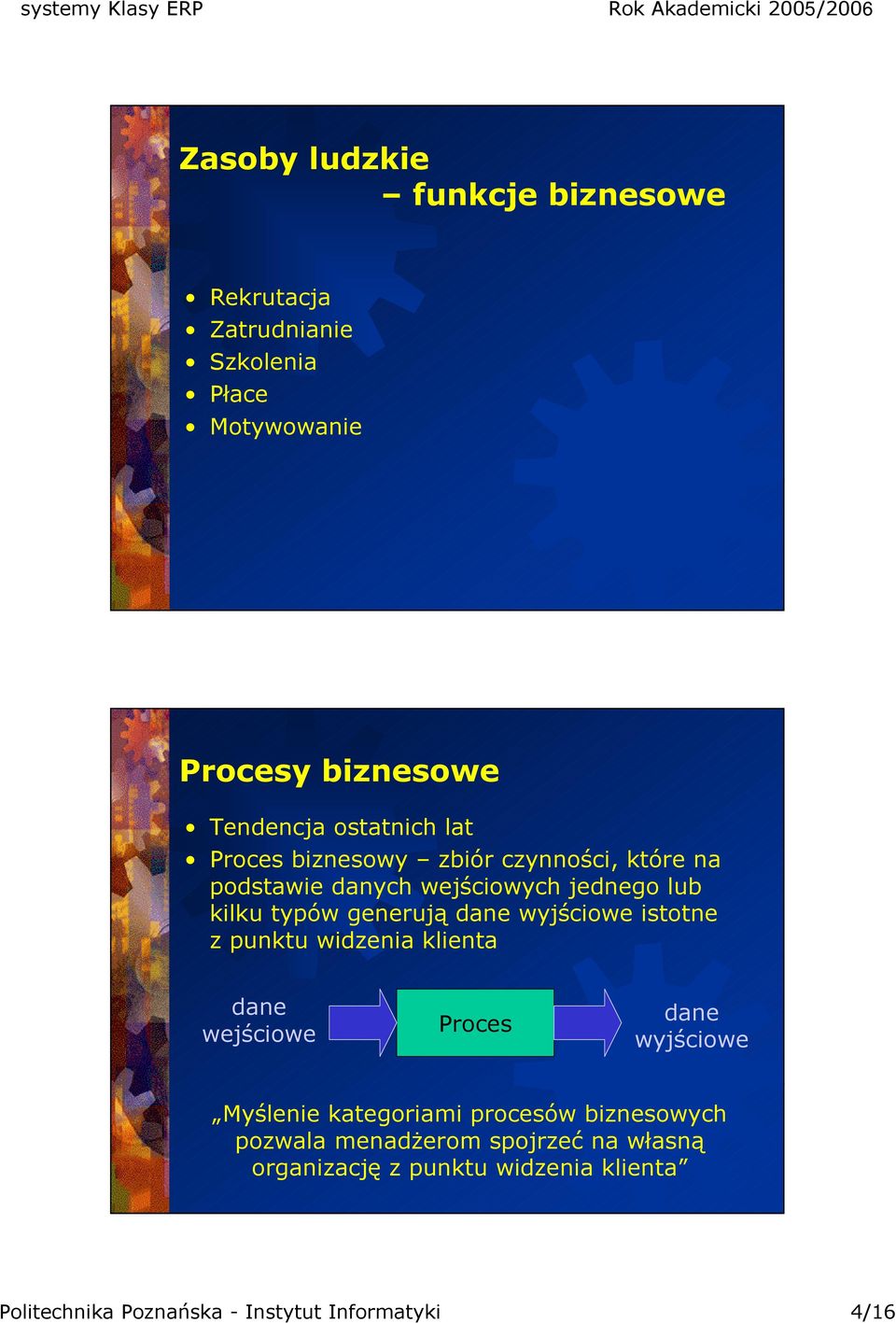 dane wyjściowe istotne z punktu widzenia klienta dane wejściowe Proces dane wyjściowe Myślenie kategoriami procesów