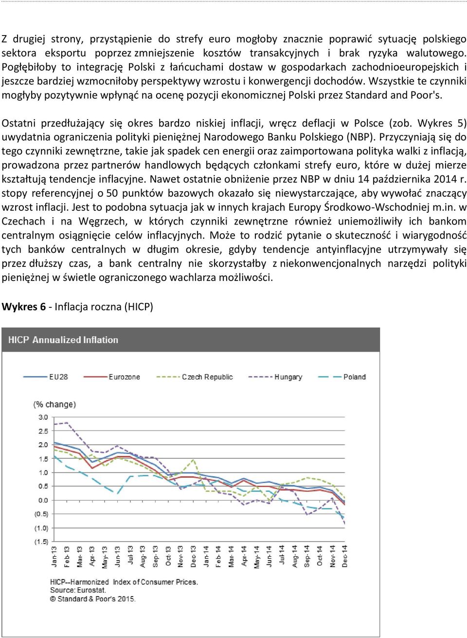 Wszystkie te czynniki mogłyby pozytywnie wpłynąć na ocenę pozycji ekonomicznej Polski przez Standard and Poor's. Ostatni przedłużający się okres bardzo niskiej inflacji, wręcz deflacji w Polsce (zob.