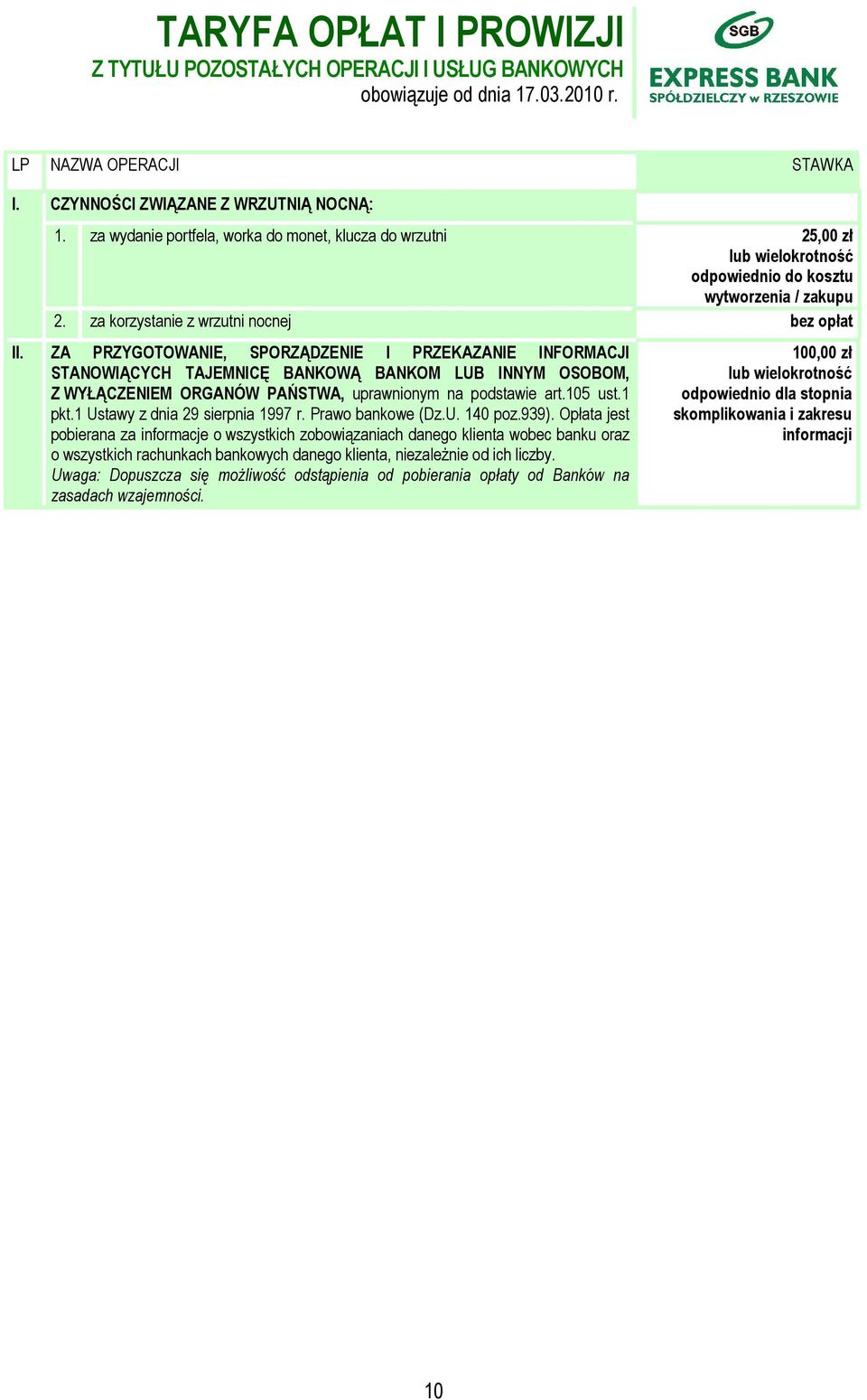 ZA PRZYGOTOWANIE, SPORZĄDZENIE I PRZEKAZANIE INFORMACJI STANOWIĄCYCH TAJEMNICĘ BANKOWĄ BANKOM LUB INNYM OSOBOM, Z WYŁĄCZENIEM ORGANÓW PAŃSTWA, uprawnionym na podstawie art.105 ust.1 pkt.