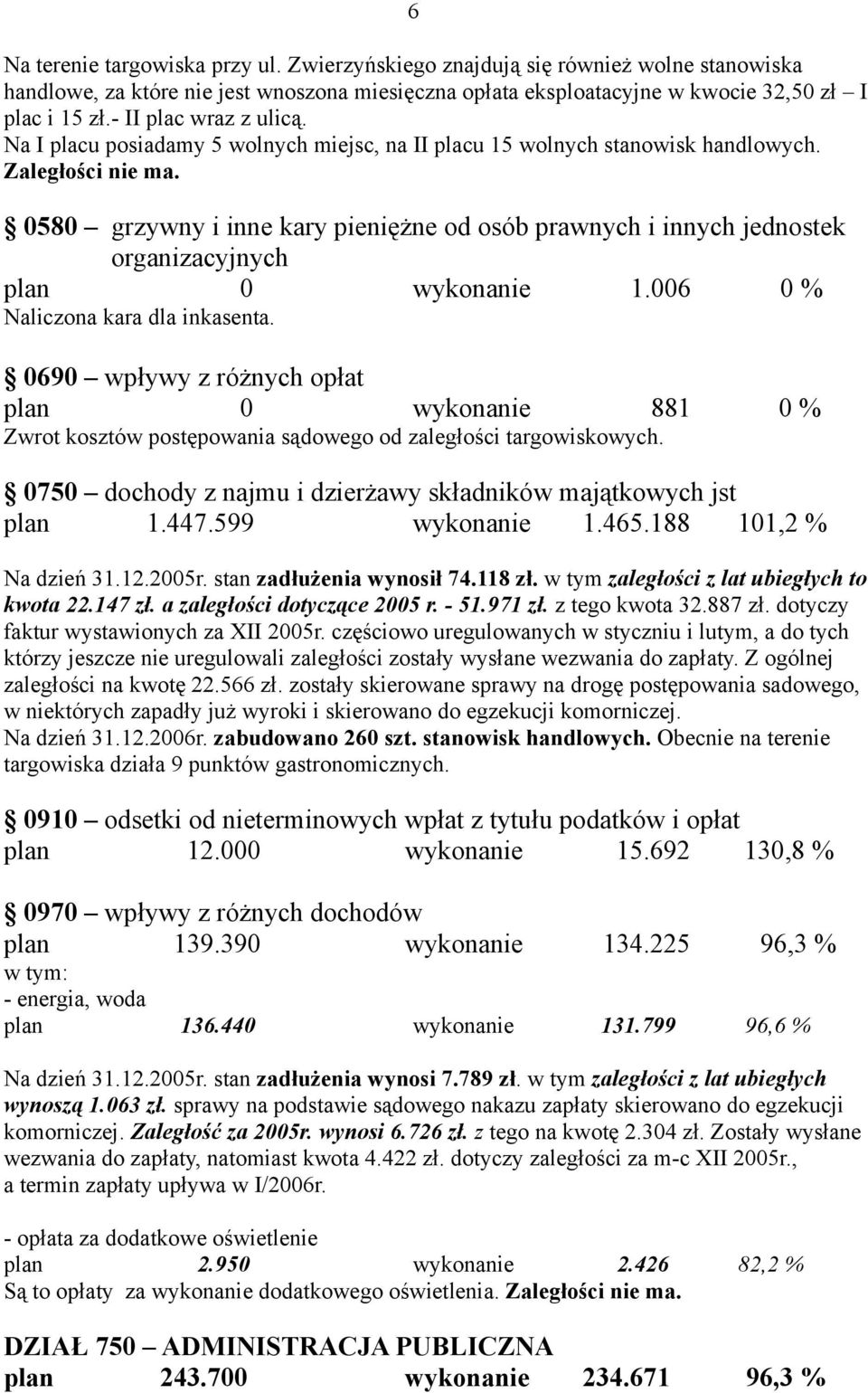 0580 grzywny i inne kary pieniężne od osób prawnych i innych jednostek organizacyjnych plan 0 wykonanie 1.006 0 % Naliczona kara dla inkasenta.