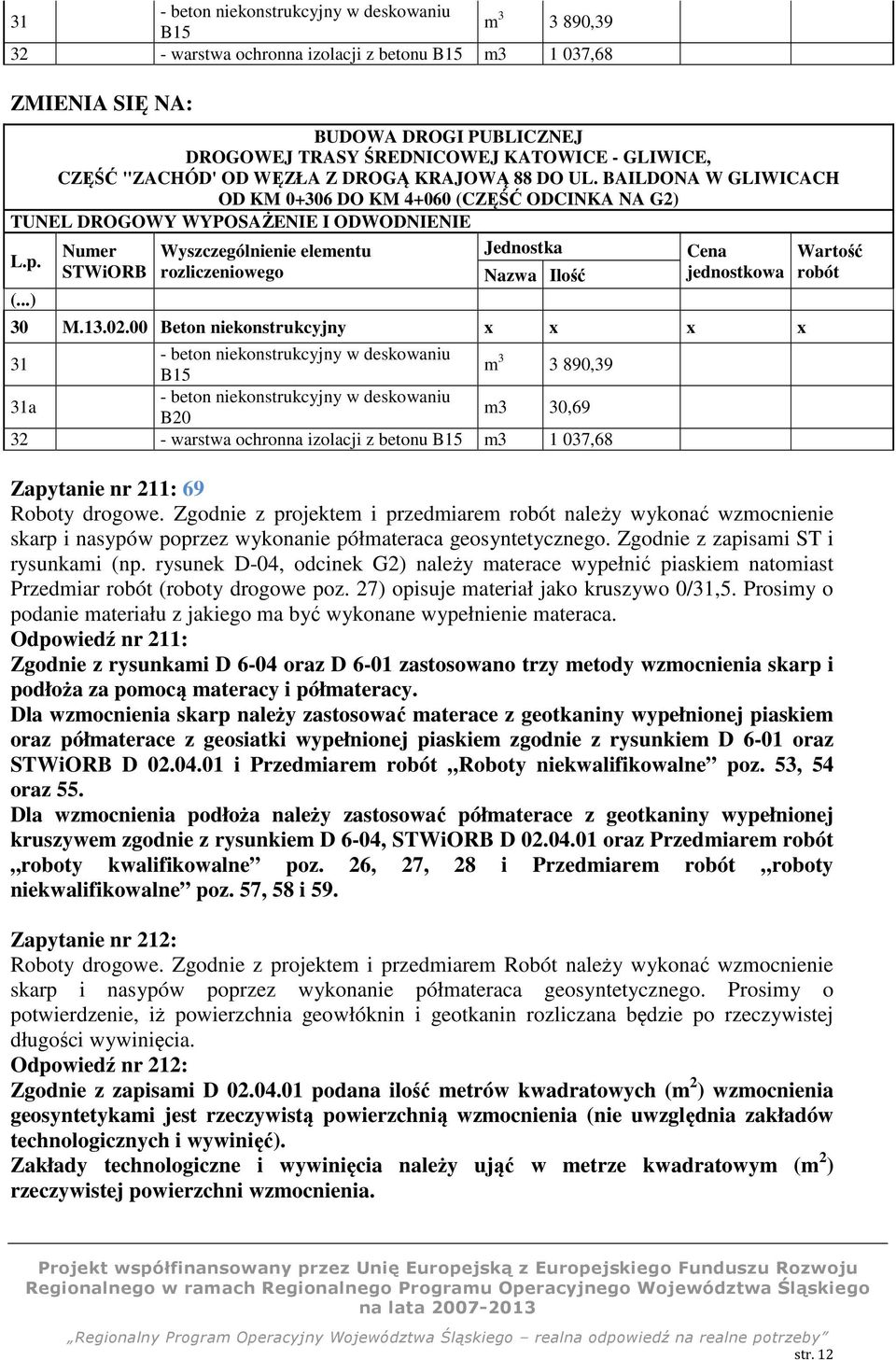 00 Beton niekonstrukcyjny x x x x 31 - beton niekonstrukcyjny w deskowaniu B15 m 3 3 890,39 31a - beton niekonstrukcyjny w deskowaniu B20 m3 30,69 32 - warstwa ochronna izolacji z betonu B15 m3 1