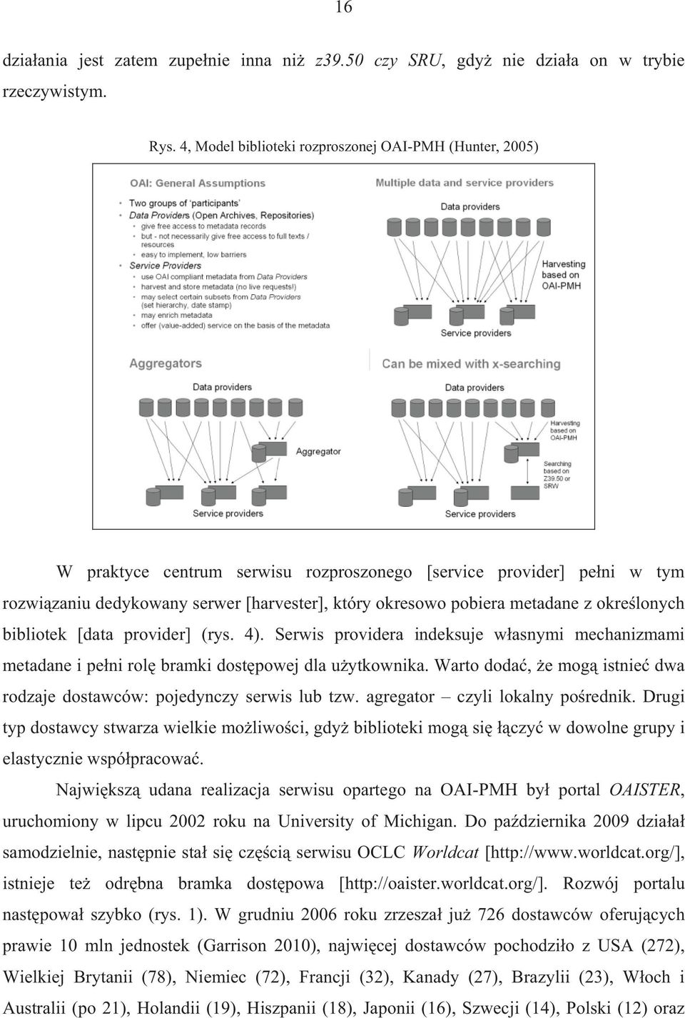 metadane z okrelonych bibliotek [data provider] (rys. 4). Serwis providera indeksuje wasnymi mechanizmami metadane i peni rol bramki dostpowej dla uytkownika.