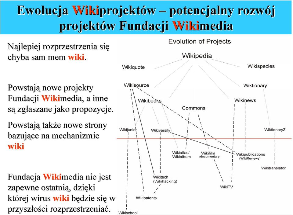 Powstają nowe projekty Fundacji Wikimedia media,, a inne są zgłaszane jako propozycje.