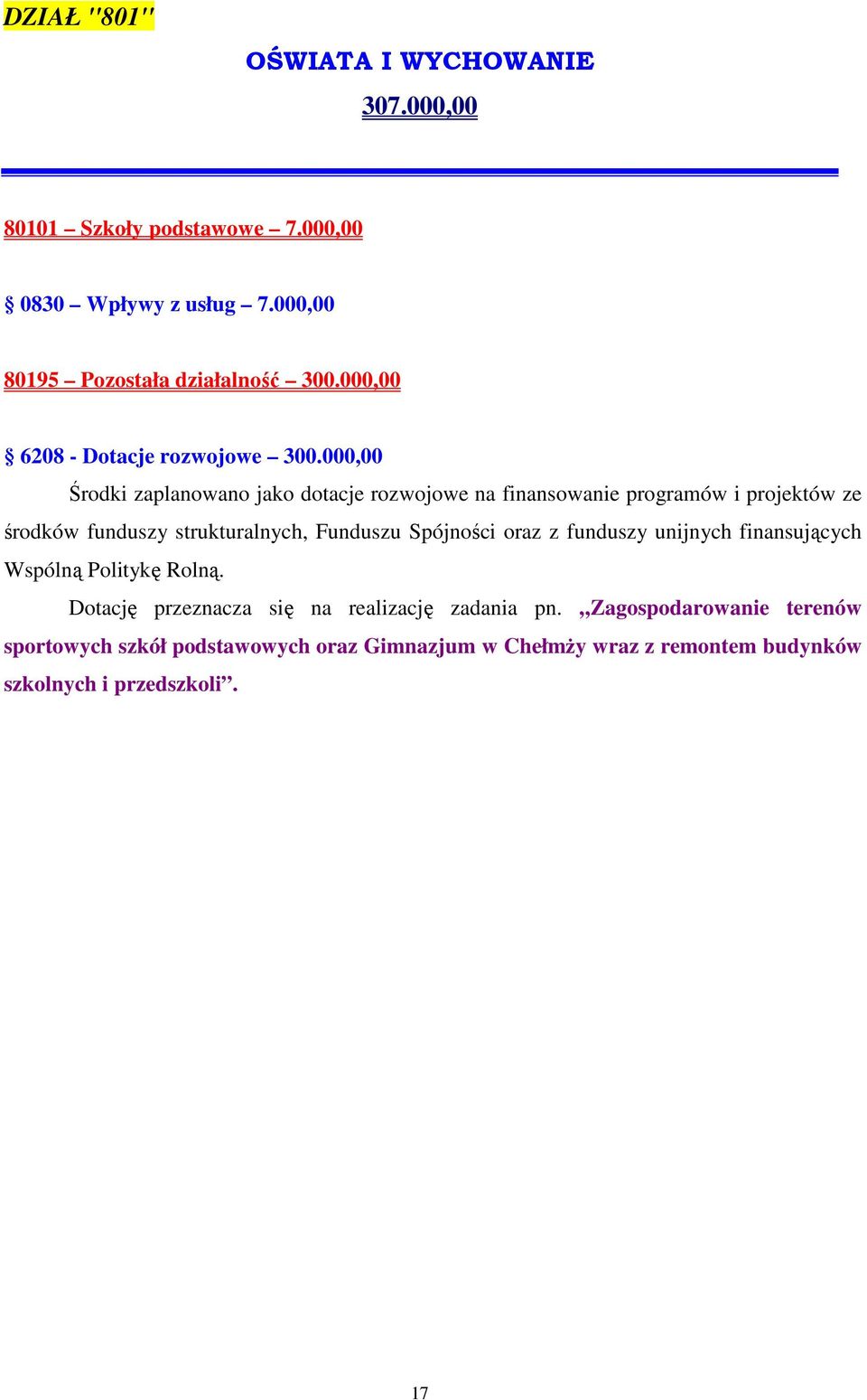 000,00 Środki zaplanowano jako dotacje rozwojowe na finansowanie programów i projektów ze środków funduszy strukturalnych, Funduszu