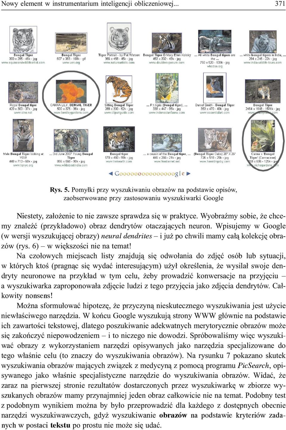 WyobraŸmy sobie, e chcemy znaleÿæ (przyk³adowo) obraz dendrytów otaczaj¹cych neuron. Wpisujemy w Google (w wersji wyszukuj¹cej obrazy) neural dendrites i ju po chwili mamy ca³¹ kolekcjê obrazów (rys.