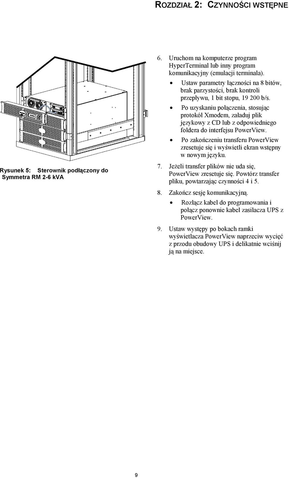 Po uzyskaniu połączenia, stosując protokół Xmodem, załaduj plik językowy z CD lub z odpowiedniego foldera do interfejsu PowerView.