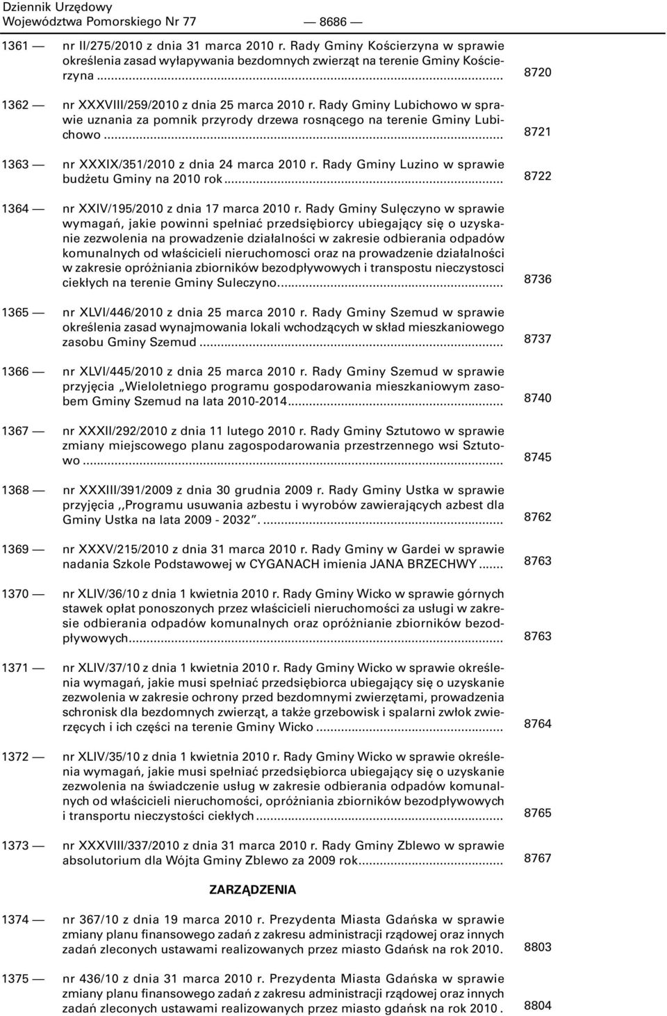 .. 1363 nr XXXIX/351/2010 z dnia 24 marca 2010 r. Rady Gminy Luzino w sprawie budżetu Gminy na 2010 rok... 1364 nr XXIV/195/2010 z dnia 17 marca 2010 r.