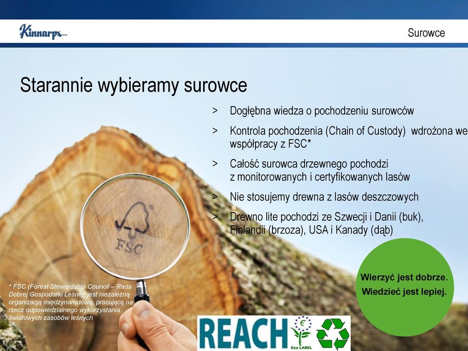 pochodzi ze Szwecji i Danii (buk), Finlandii (brzoza), USA i Kanady (dąb) * FSC (Forest Stewardship Council Rada Dobrej Gospodarki Leśnej) jest