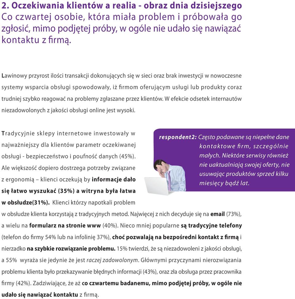 reagować na problemy zgłaszane przez klientów. W efekcie odsetek internautów niezadowolonych z jakości obsługi online jest wysoki.