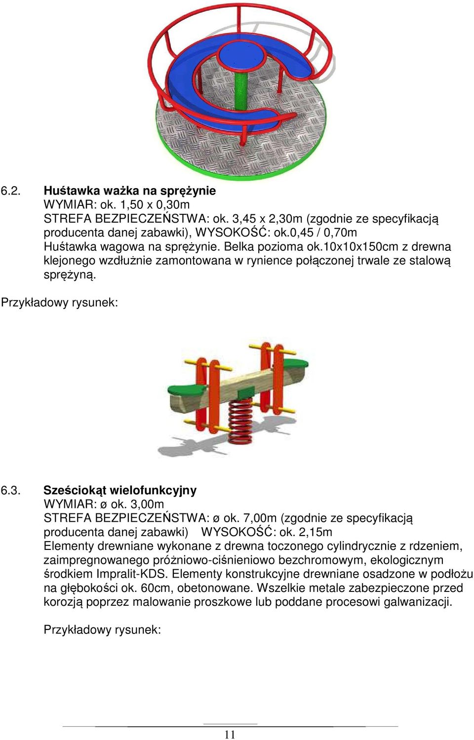 Sześciokąt wielofunkcyjny WYMIAR: ø ok. 3,00m STREFA BEZPIECZEŃSTWA: ø ok. 7,00m (zgodnie ze specyfikacją producenta danej zabawki) WYSOKOŚĆ: ok.