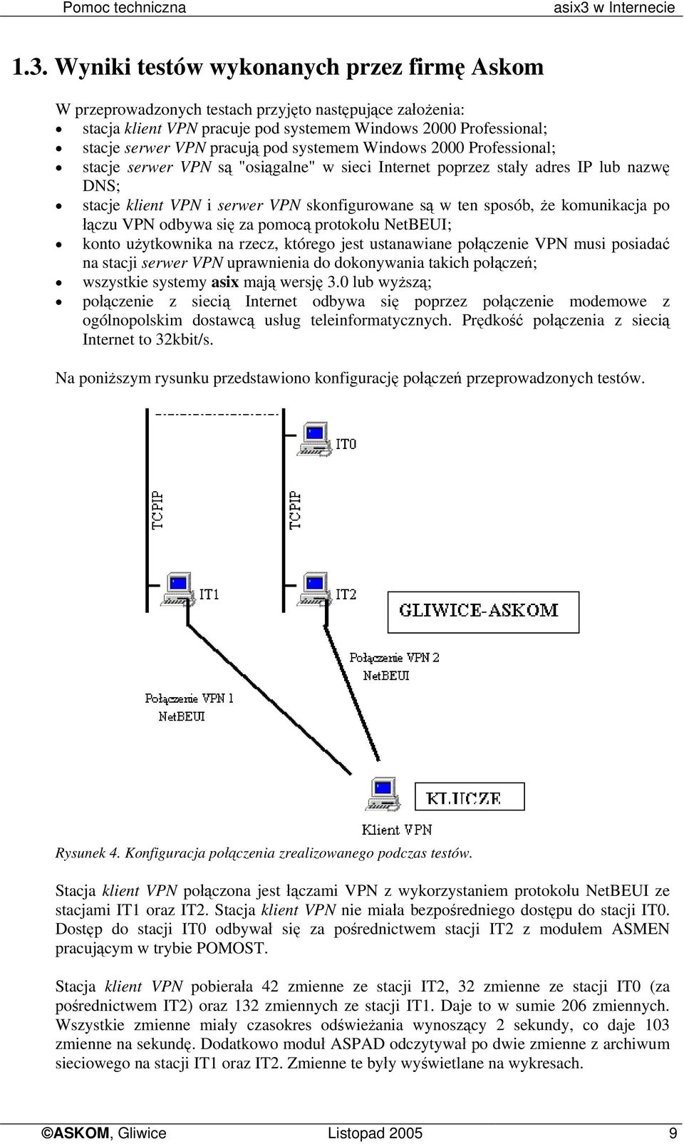 Wyniki testów wykonanych przez firmę Askom W przeprowadzonych testach przyjęto następujące założenia: stacja klient VPN pracuje pod systemem Windows 2000 Professional; stacje serwer VPN pracują pod