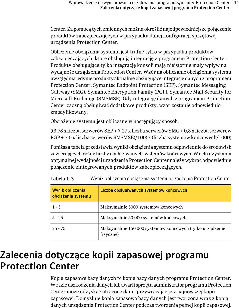 Obliczenie obciążenia systemu jest trafne tylko w przypadku produktów zabezpieczających, które obsługują integrację z programem Protection Center.