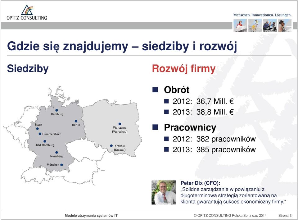 Pracownicy 2012: 382 pracowników 2013: 385 pracowników Peter Dix (CFO): Solidne