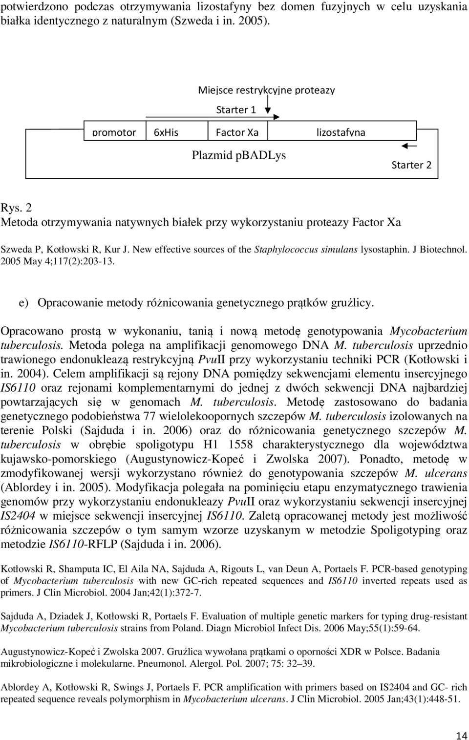 2 Metoda otrzymywania natywnych białek przy wykorzystaniu proteazy Factor Xa Szweda P, Kotłowski R, Kur J. New effective sources of the Staphylococcus simulans lysostaphin. J Biotechnol.