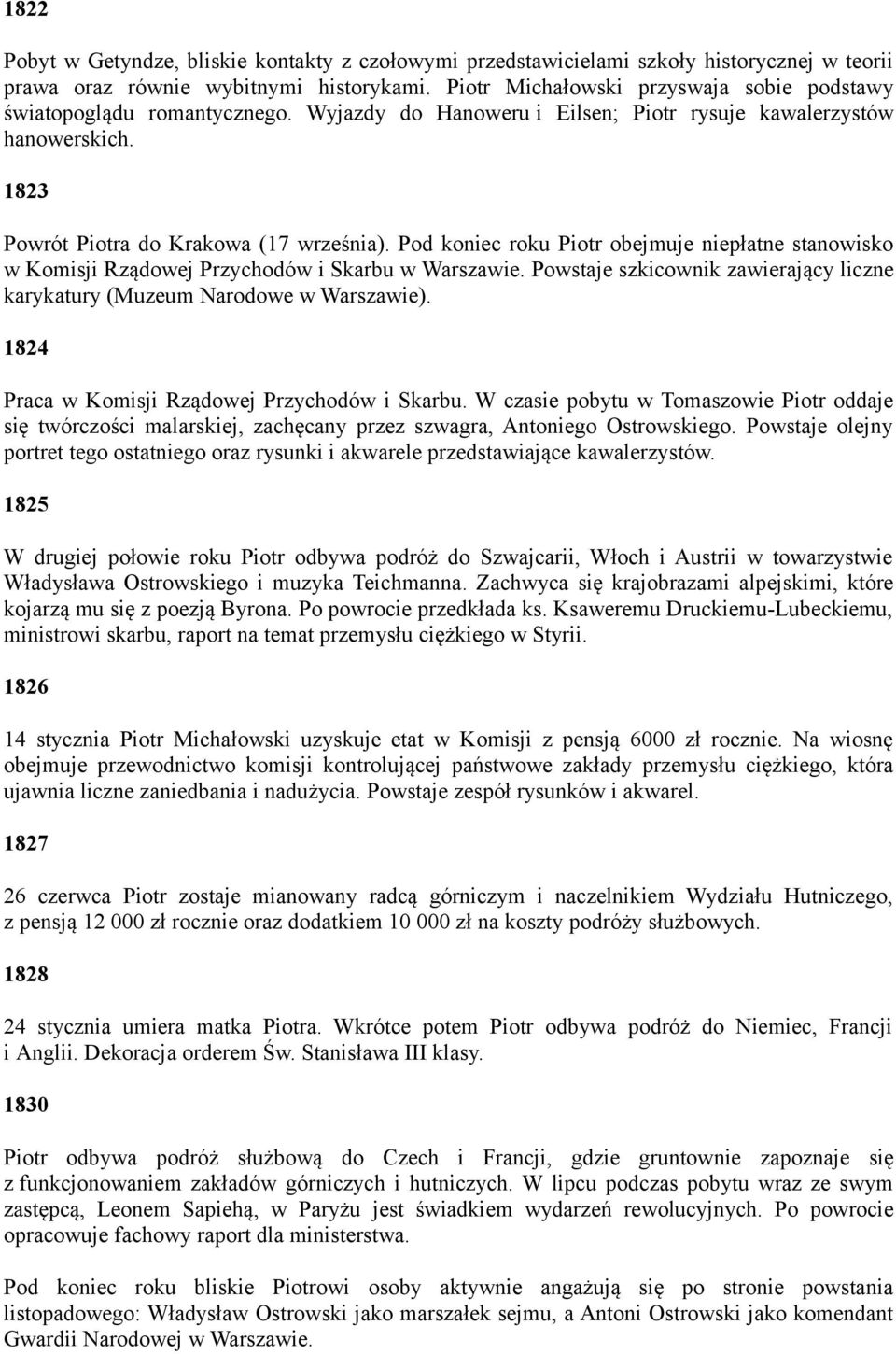 Pod koniec roku Piotr obejmuje niepłatne stanowisko w Komisji Rządowej Przychodów i Skarbu w Warszawie. Powstaje szkicownik zawierający liczne karykatury (Muzeum Narodowe w Warszawie).