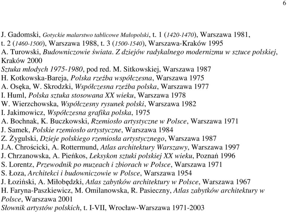 Osęka, W. Skrodzki, Współczesna rzeźba polska, Warszawa 1977 I. Huml, Polska sztuka stosowana XX wieku, Warszawa 1978 W. Wierzchowska, Współczesny rysunek polski, Warszawa 1982 I.