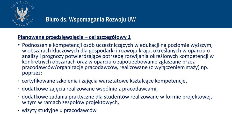 pracodawców/organizacje pracodawców, realizowane (z wyłączeniem staży) np.